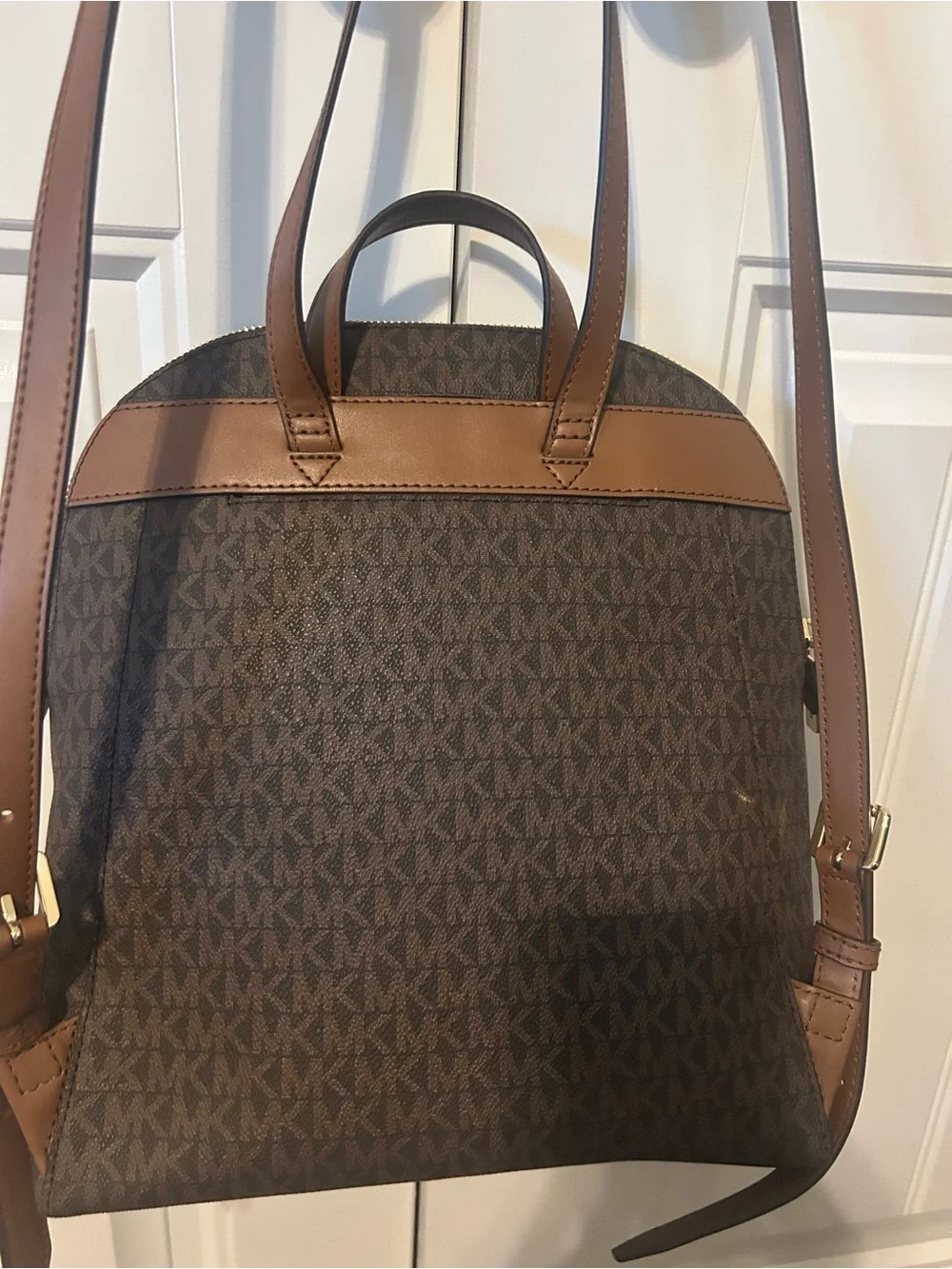 New Michael Kors Brown MK Logo Backpack with Tan Trim. New-excellent condition